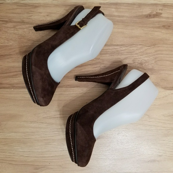 BCBGeneration Brown Suede Platform Slingback Heels - Picture 2 of 7